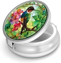 Pill Box-3 Compartment Small Pill Case för Purse & Pocket Mini Metal Pill Holder Travel Pill Container för att hålla tillägg Vitamins BPA-Free (Hummingbird)