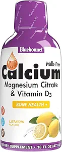 Bluebonnet Nutrition Liquid Calcium Citrate Magnesium Citrate, Vitamin D3, Bone Health, Gluten Free, Soja fri, mjölkfri, kosher, 32 portioner, Lemon Flavor, 16 Fl Oz (Pack av 1)