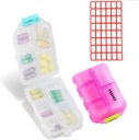 Pill Case (2 Pack) - Portable Small Supplements Tablet Container Box med 10 Compartments - Medicine Capsule Vitamin Organizer Dispenser Holder Storage för Travel Trip Pocket Purse (Pink+White)