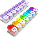 Extra stor vecka piller arrangör Set - 2 XL Vitamin Holders med 7 Avtagbara AM PM-komponenter - Tillförlitlig medicin Dispenser för hem och resor, Big Supplement Container, Rainbow & Purple / White