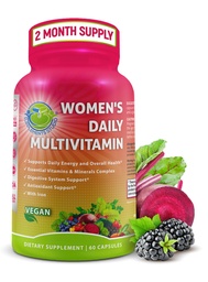 Kvinnors dagliga multivitamin med järn - Vegan Methylated Multivitamin för kvinnor med Biotin, organiska superfoods, probiotika, B-Complex - Energi, Gut & Optimal Health Support - Lätt att svälja kapslar