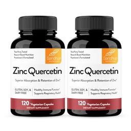 Sandhu's Zinc Quercetin 120 Vegetariska kapslar (Pack of 2) | Hög Absorption Zink Supplements för immunitet och säsongsallergi | Antioxidant Immune Support för män och kvinnor | Lätt att svälja
