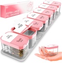 Extra stor Weekly Pill Organizer - XL Vitamin Holder med 7 Avtagbara AM PM-komponenter - Portable Medicine Dispenser för hem och resor, Big Supplement Container för vecka eller daglig användning, rosa