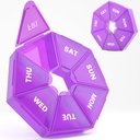 Weekly Pill Organizer, 2 Pack Portable Pill Box Medicine case 6 Colors (Seven Day) New Edition för vitamin / fiskolja / piller / tillägg-arthritis Friendly (Purple)