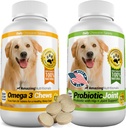 Fantastisk Combo Omega-3 Fiskolja och Probiotika för hundar - Ren All-Natural Pet Antioxidant - Främjar Shiny Coat, Brain Health, eliminerar Diarrhea Gas och Joint Pain, 120 Tasty Chews x 2