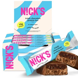 Nicks Triple Chocolate Protein Bars - 12-Count Box | High Protein, Low Calories, Low Carbs, Keto Friendly, No Added Sugar