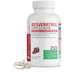 Bronson Resveratrol 500 Complex Standardized Trans-Resveratrol + Grape Seed & Red Wine Extract, 250 kapslar
