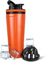 Ice Shaker Insulated Stainless Steel Shaker Bottle | 36oz, Orange | Kall för 30 + timmar | Insulated Cup med Twist-on Agitator | Odor-Free Bottle för Protein Shakes, Vatten, Smoothies, Cocktails