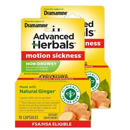 Från Makers of Dramamine, Advanced Herbals, Non-Drowsy, Motion Sickness Relief, Made with Natural Ginger, 18 Count, 2 Pack