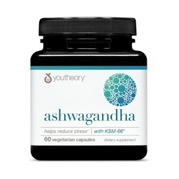Youtheory Ashwagandha - 1000 mg - Energi, Sömn, Stress & Cortisol Support Supplement - Adaptogenic Herbal Blend med organisk KSM-66 Ashwagandha & Ginger - 60 Vegetariska kapslar (30-dagars leverans)