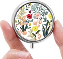 Mini Pill Box, Small Pill Box, Portable Pill Box, Cute Pill Organizer för vitaminer, mediciner, fiskolja och tillskott (vita blommor)