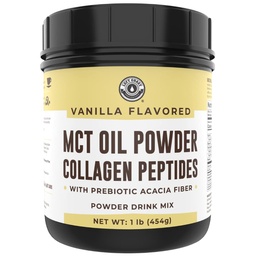 Keto MCT Oil Powder + Collagen + Prebiotic Acacia Fiber, Vanilla Flavor, 16oz. MCT Oil Powder från Coconuts. Grass Fed Collagen, Perfekt för Keto, 0 Net Carb, Stevia, Erythritol, Powdered Drink
