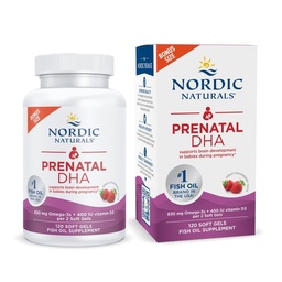 Nordic Naturals Prenatal DHA, Strawberry - 120 Soft Gels - 830 mg Omega-3 + 400 IE Vitamin D3 - Stöder hjärnutveckling hos barn under graviditet och aktning - Icke-GMO - 60 portioner