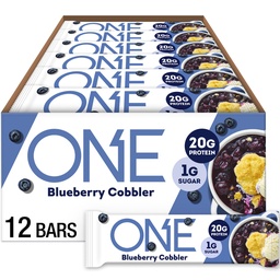 ONE Protein Bars, Blueberry Cobbler, Gluten Free med 20g Protein och 1g Sugar, Pantry Staples, 2,12 oz (12 greve)