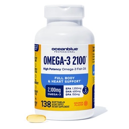 Oceanblue Professional Triple Strength Omega DPA Fish Oil Supplements 2100mg, High Potency EPA DHA, Wild Caught, Burpless, 69 Servings (138 greve Natural Orange smak)