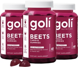 Goli Nutritional Supplement, Beets Cardio Gummy, 180 Count (3 Pack of 60), 100mg CoQ10 & Beet Root Extract - Gluten-Free, Vegan, Non-GMO och Gelatin-Free. Naturens stora Superfood