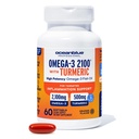 Oceanblue 2100 Triple Strength Omega-3 Fish Oil med gurkmeja | Burpless Omega 3 Combo Supplement med Curcumin EPA DHA DPA | Hjärt och gemensamt stöd | 60 Softgels