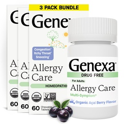 Genexa Allergy Care | Drug Free, Non-Drowsy Allergy & Decongestant Relief för vuxna | Vegan & Non-GMO | Homeopathic Allergy Relief Made Clean | Organic Acai Berry Flavor | 180 Tablets