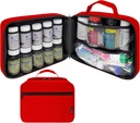 Stor Padded Pill Bottle Organizer, Medicine Bag, Case, Carrier för mediciner, vitaminer och medicinska förnödenheter med fasta fickor - för hemlagring och resor - Red (utan lås)
