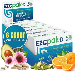 EZC Pak 5-dagars Immune System Booster med Echinacea, Vitamin C, Zink & Vitamin D - Tapered Immune Support Supplement for Adults - Stöder Immunity, Easy Travel-Size Supplement Pack - (Pack av 6)