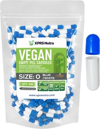XPRS Nutra Size 0 Tomma kapslar - 100 Greve Empty Vegan kapslar - Vegetariska piller - DIY Vegetabilisk kapselfyllning - Veggie Pill Caps for Do-It-Yourself Suplements (Blå / Vit)