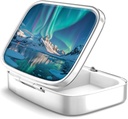 Pill Box 2 Compartment Small Pill Case,Portable for Pocket or Purse Pill Organizer Pill Container Holder to Hold Vitamins, Medication, Fish Oil and Supplements (Aurora Lights)