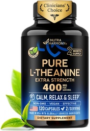 L Theanine 400 mg | L-Theanine Stress Relief | Extra Strength Supplement | Tillverkad i USA | Avkoppling, Sleep & Calm Support | För Män & Kvinnor | Plant Based, Non-GMO & Gluten-Free | 120 Vegan kapslar