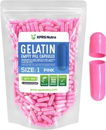 XPRS Nutra Size 1 Empty Capsules - 500 Count Empty Gelatin Capsules - Pill DIY Capsule Fyllning - Pure Bovine Pill Gel Caps for Do-It-Yourself Supplements (Pink)