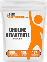 BulkSupplements.com Choline Bitartrate Powder - Choline Supplements - Unflavored & Gluten Free, 600mg per Servering, 100g (3,5 oz) (Pack of 1)