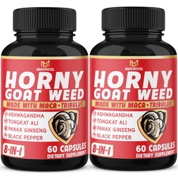 BMVINVOL (2 Packs) Horny Goat Weed Capsules med Maca, Tribulus, Ginseng. Ashwagandha,Tongkat Ali - 8-i-1 för stödenerginivåer
