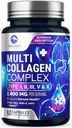 Multi Collagen Peptides Supplement for Hair, Nail, Skin - Typ I, II, III, V, X, Collagen Powder Pills - Grass-Fed, Hydrolyserad för ben och gemensamt stöd för kvinnor och män, icke-GMO - 60 kapslar