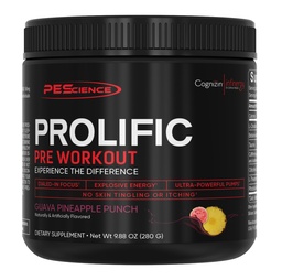 PEScience Prolific Pre Workout Powder för män och kvinnor med L-Citrulline Nitric Oxide Booster, Energy Powder & Nootropic för Focus - Preworkout utan Beta Alanine - 40 skopor, Guava Pineapple Punch