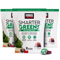 FORCE FACTOR Smarter Greens Superfood Chews, 3-Pack, Greens och Superfoods med Probiotika, Antioxidanter och Fiber, Greens Supplement för att stödja Digestion, Nitric Oxide och Energy, 180 Chews