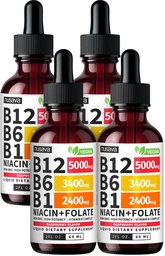 (4 Pack) Vitamin B12 och B6 Liquid Drops, B12 Sublingual Vitamin B Complex - B 12 Vitamin 5000mcg - B12 Methylcobalamin för energi, hjärna och hjärtsupport med 27 200 mcg, jordgubbar, 80 portioner