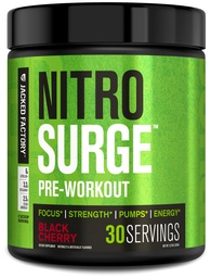Jacked Factory NITROSURGE Pre Workout Supplement - Endless Energy, Instant Strength Gains, Clear Focus och Intense Pumps - NO Booster & Powerful Preworkout Energy Powder - 30 Servings, Black Cherry