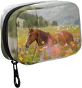 Fustylead Long Mane Horse i färgglada blomsterfältpiller Organizer Case med Zipper 2 gånger per dag för vitamin och tillägg, 7 dagars researrangörsmedicin ärende