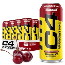 C4 Energy Carbonated Zero Sugar Energy Drink, Pre Workout Drink + Beta Alanine, Midnight Cherry, 16 Fl Oz (Pack av 12)