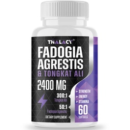 2400 mg Fadogia Agrestis Tongkat Ali Supplement - Fadogia Agrestis 1400mg & Tongkat Ali 1000mg Ultra Blend, Maximum Strength, Muscle Mass & Athletic Performance, 60 Softgels