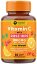 Vitamin C 1000mg Chewable Supplement - Extra Strength Immune Support Vitamin C Dietary Supplement med Rose HIPS, Nature's VitaminC Antioxidant Support, Natural, Vegan, Orange Flavor - 60 tabletter