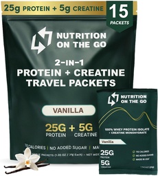 Näring på Go Whey Protein Isolate Packets med Kreatin - 25g Protein + 5g Kreatin - Single-Serve Travel Protein Powder - Vanilla (15-Pack)