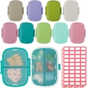 9 Pack Travel Pill Organizer 8 Compartments Portable Pill Case Small Pill Box för Pocket Purse Daily Pill Container Medicine Vitamin Holder Dispenser för Fish Oil Supplement Storage