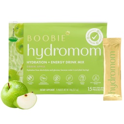 Boobie Hydromom Superfood Electrolyte Drink Mix, Green Apple | Uppfriskande Energi & Hydration Boost för Mamas | On-The-Go & Travel Essentials för Graviditet, Laktation och Utöver, 15 Packets