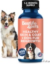 Natural Skin & Coat Supplement for Dogs, Large and Small, Dog Anti Itch Relief for Dry Skin, Rash, Allergy or Irritation, Reduces Shedding, Dandruff and Supports Dog Hair Growth, 400 Small Pills