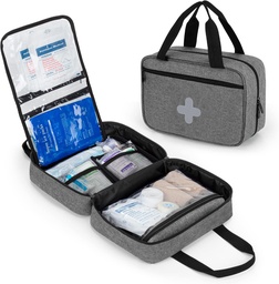 CURMIO Small First Aid Bag, Empty Emergency Trauma Kit Organizer Bag för vandring, camping, bil, resor, hem och utomhus, grå, BAG ONLY, Patent Pending
