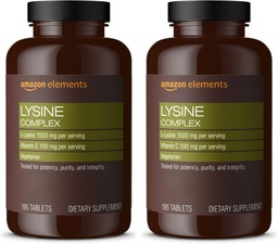 Elements Lysine Komplex med vitamin C för Immune Health Support, Vegetarian, 65 portioner, 195 greve (Packaging May Vary) (Pack of 2)