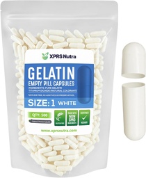 XPRS Nutra Size 1 Empty Capsules - 500 Count Empty Gelatin Capsules - Pill DIY Capsule Fyllning - Pure Bovine Pill Gel Caps for Do-It-Yourself Supplements (White)