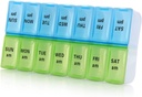 7 Day Weekly Pill Organizer,Large Daily Pill Organizer 2 gånger om dagen, PM Pill Case, Day Night Pill Container 7 Day 14 Compartments for Pills Vitamin Medication (Blue+Green)