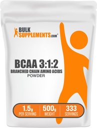 BulkSupplements.com BCAA 3:1:2 Powder - BCAA Supplements, Branched Chain Amino Acids Powder - Unflavored & Gluten Free, 1,5g per Servering, 500g (1.1 lbs) (Pack av 1)