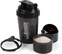 Shaker Bottle - Protein Shaker Cup med lagringskomponenter - Leak-proof Workout Shake Bottles med Mixer för Smooth Mixing-500ML / 16oz (PURE BLACK)