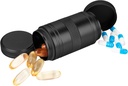 Metal Pill Box 2 gånger om dagen - Portable Waterproof Small Pill Case (AM PM), Travel Daily Pill Container, Compact Pill Holder Medicine Organizer för Pills/Vitamin/Fish Oil/Supplements, Black
